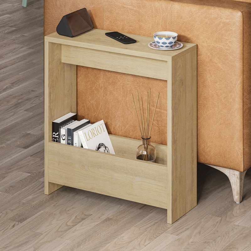 Beeler Modern Slim Compact Side Table, Oak