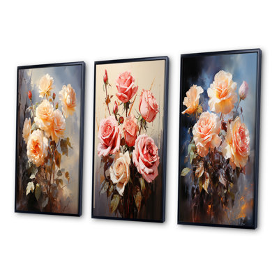 «Peach Roses Romantic Impression», 3 pièces sur toile