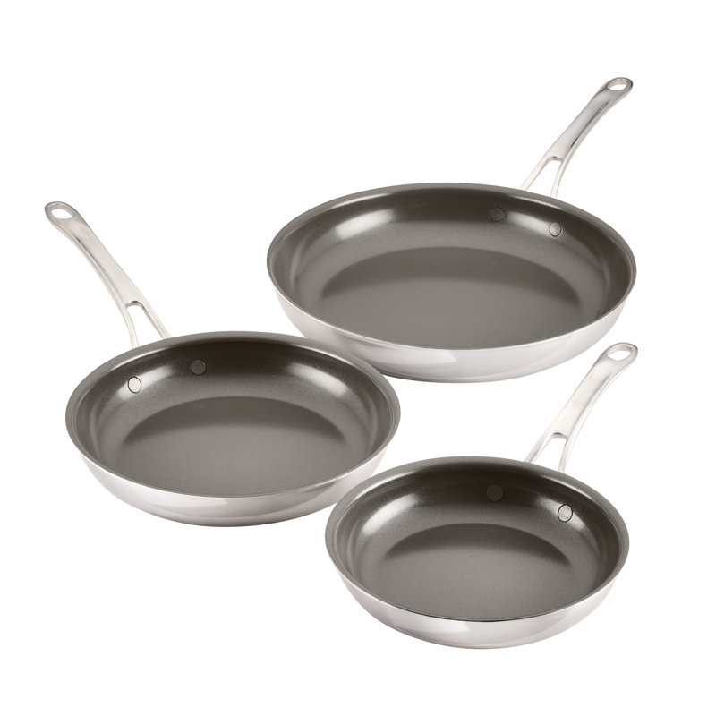 Anolon Everlast Ceramic Nonstick Frying Pan Set, Clad Induction Cookware, 8.5", 10" And 12.25", Stainless Steel