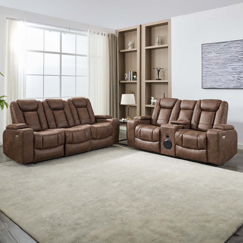 Rondee 5 Seater Linen Electric Reclining Sofa, Brown