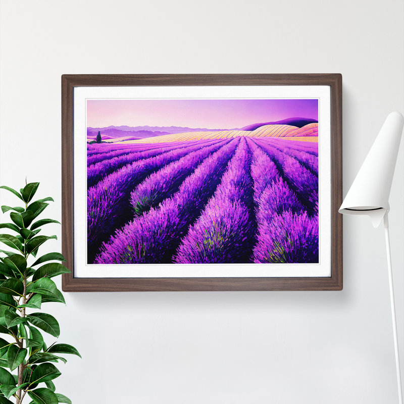 Intense Lavender Flower Field - Single Picture Frame Print, 46cm H x 64cm W x 2cm D, Walnut Framed