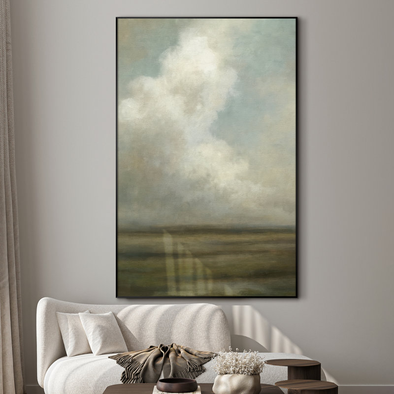 Extra Large Serene Cloudy Sky Landscape Wall Art Print - Neutral Soft Tone Artwork Vintage Decor for Living Room or Bedroom, Frame Assembly Required (Frame Assembly Required)