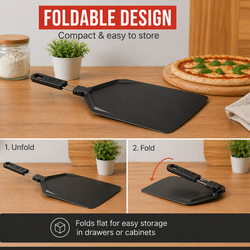 Pelle à pizza en acier inoxydable pour barbecue portatif à infrarouge Schwank - Pelle à pizza à poignée pliante, accessoire de barbecue durable pour faciliter le transfert de pizza et la cuisson à l'extérieur