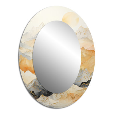 Majestic Mountain Peaks III - Beige Oval Wall Mirror Decor