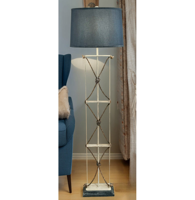 Lampe sur pied en fer / corde avec base et abat-jour, Marine, Marine