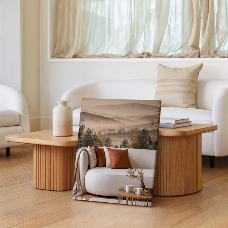 Reproduction d'art sur toile, "A Cozy Living Room" Doted A Plush White Sofa Wall Ornemented, H 30 po x l 30 po