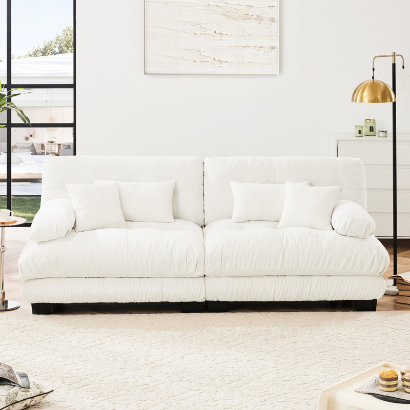 Chenille - siège de salon blanc - canapé 2 places avec coussins lombaires et confortables, H 35,4 po x l 133,8 po x P 36 po