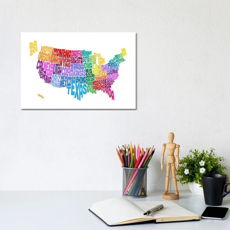USA (States) Map by Michael Tompsett - Wrapped Canvas Painting, 20.32 cm H x 30.48 cm W