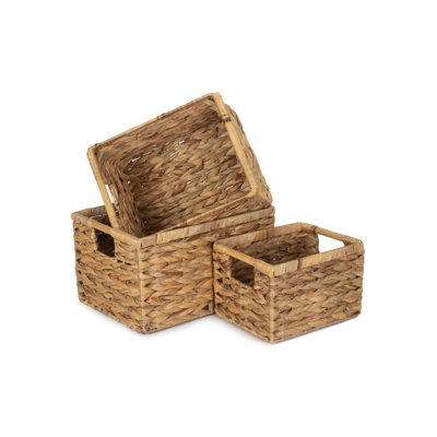 Water Hyacinth Wicker 3 Piece Storage Basket Set