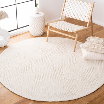 Tapis ivoire en laine et coton touffeté à la main à motif géométrique Hattie