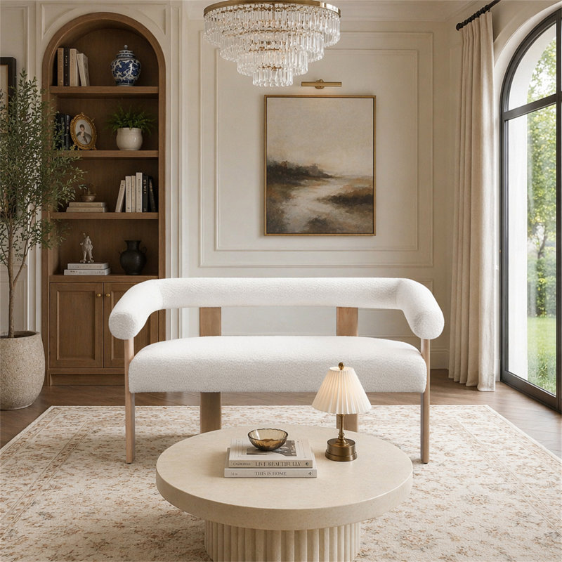Causeuse ronde avec accoudoirs, Beige, Natural