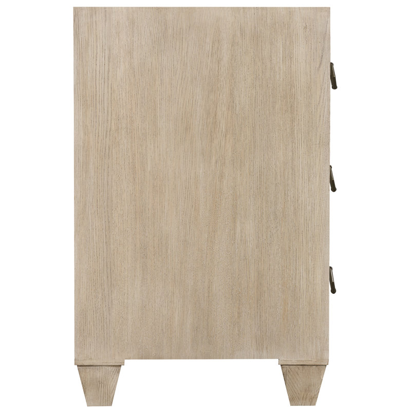Beige Oak and Ash Transitional 3-Drawer Nightstand