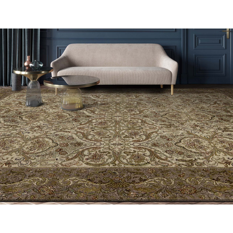 Tapis ivoire et brun noué à la main de haute qualité