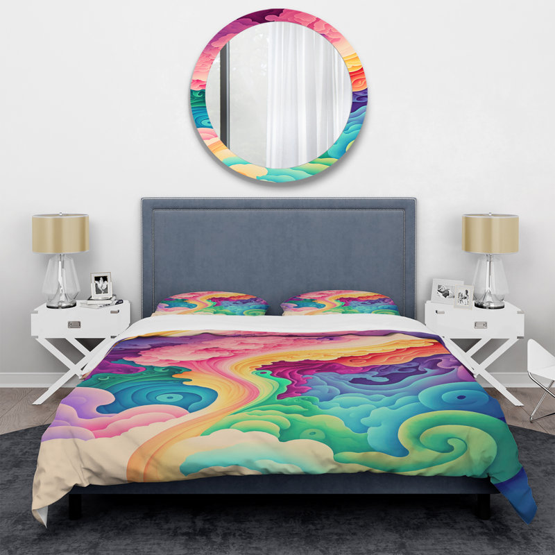 Multicolore Swirly Clouds II - ensemble de housse de couette abstrait - microfibre de polyester