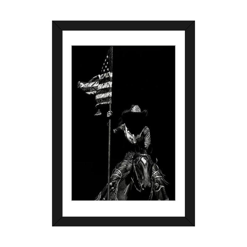 « scratching rodeo vi », impression sur toile, H 32 po x l 24 po x P 1 po, Papier d'art encadré noir, Blanc
