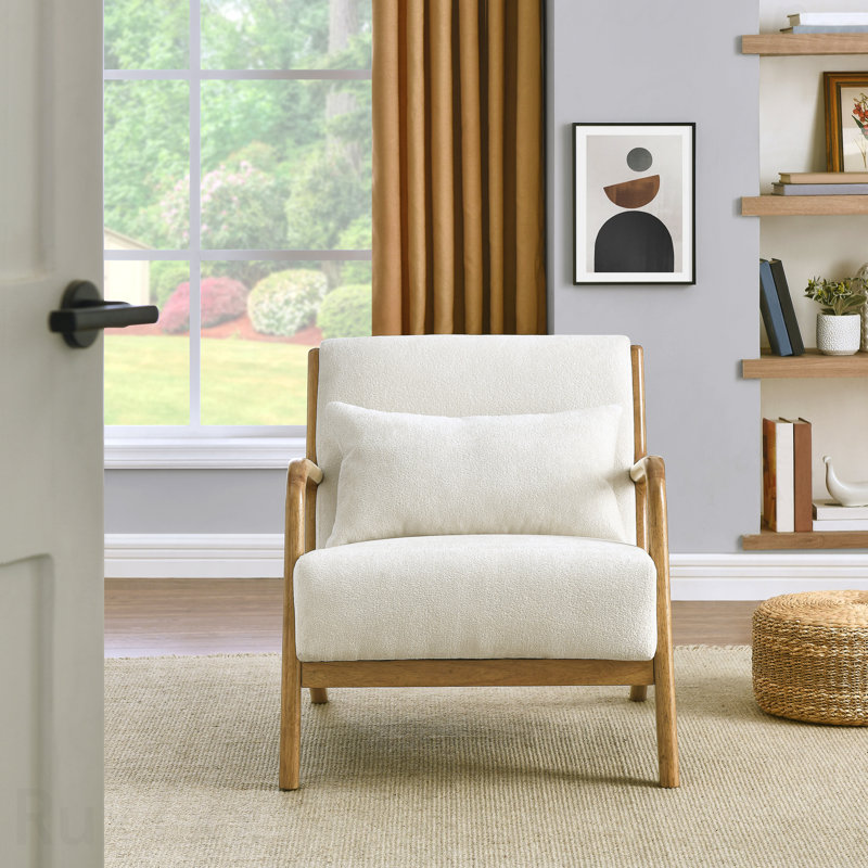 Fauteuil d'appoint de style moderne Mid-Century avec coussin lombaire amovible Eterna, Naturel