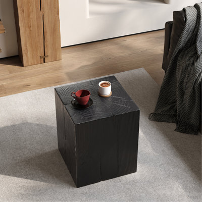 Table de bout à colonne carrée à l'apparence de bois MGO, H 18 po, finition vieillie d'aspect bois, mélange avec différentes hauteurs, utilisation à l'intérieur ou à l'extérieur