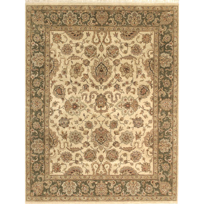 Hand Knotted Wool Oriental Area Rug in Cream/Olive