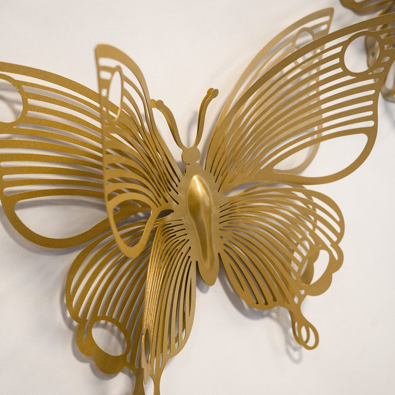 Ensemble de 3 décorations murales papillons en métal 3D - 3 pièces, Or