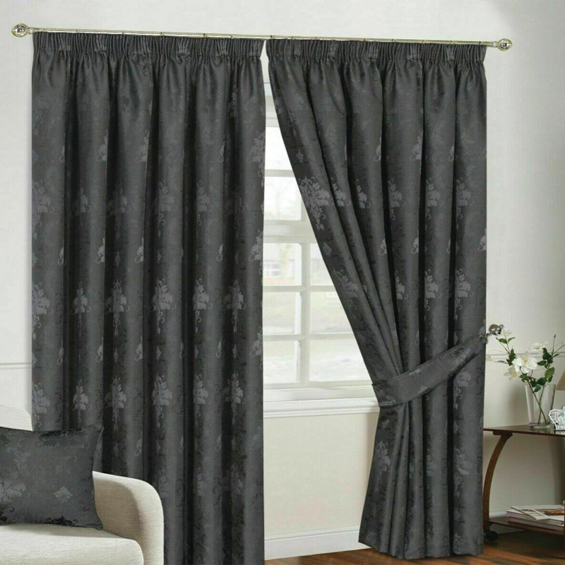 Aadvik Cotton Blend Blackout Curtain Pair, Dark Grey, 116 W x 182 D cm