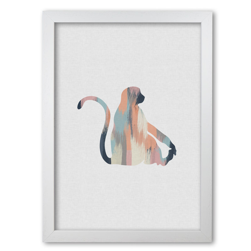 Pastel Monkey - Print, White Grain Frame, 85 cm H x 60 cm W x 5 cm D