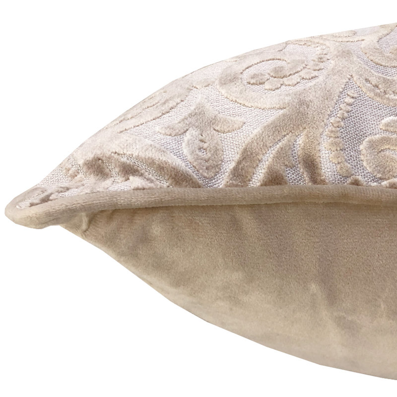 Rectangular Damask Feather Reversible Throw Pillow, Beige
