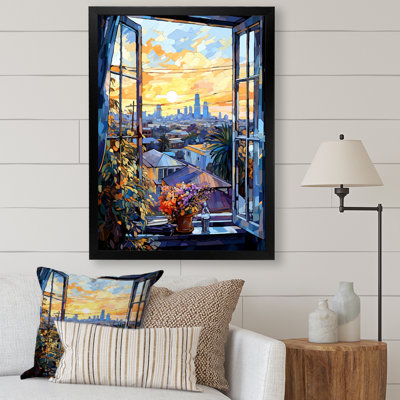 Los Angeles Sunset Window View Florals - Floral Window Wall Art