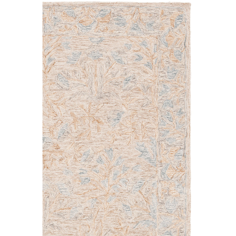 Bourque 354 Hand Tufted Wool/Cotton Floral Rug in Beige/Gray, Rectangle 4' x 6'