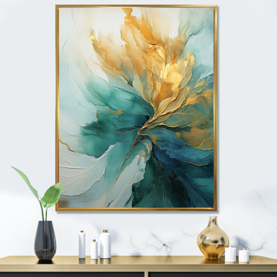 Gold And Teal Aurora Harmony - Abstract Spirals Wall Art