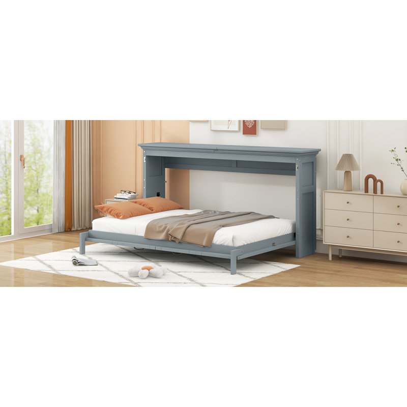 Lit escamotable simple, peut être plié dans une armoire, gris
