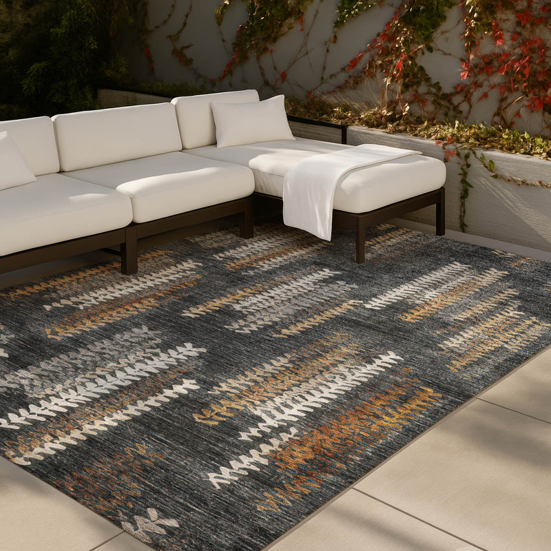 Machine Washable Indoor/Outdoor Chantille ACN2892 Striped Rug, Charcoal, 10' x 14'