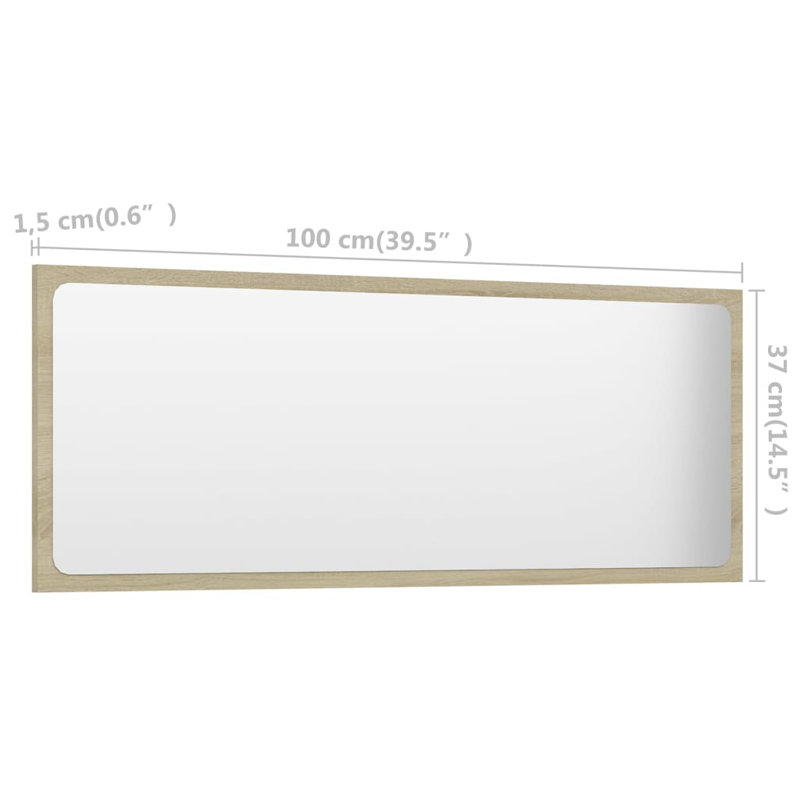 Miroir de salle de bain avec miroir de salle de bain, 14,5 po x 39,4 po, Chêne Sonoma