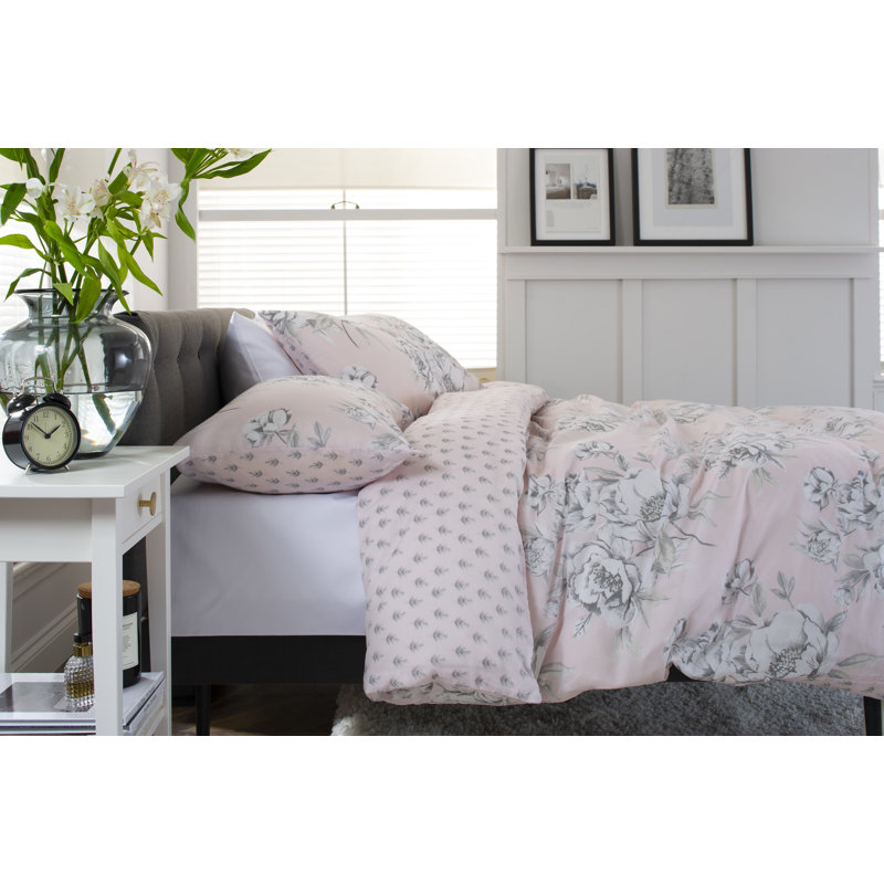Cotton Blend Floral Duvet Cover Set with Pillowcases, Double Duvet Cover + 2 Standard Pillowcases, Pink