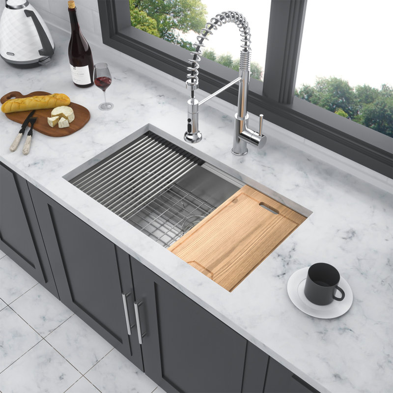 33" Undermount Kitchen Sink - 33*19*9 Inch Kitchen Sink Undermount Single Bowl 18 Gauge Stainless Steel Ledge Workstation Kitchen Sinks