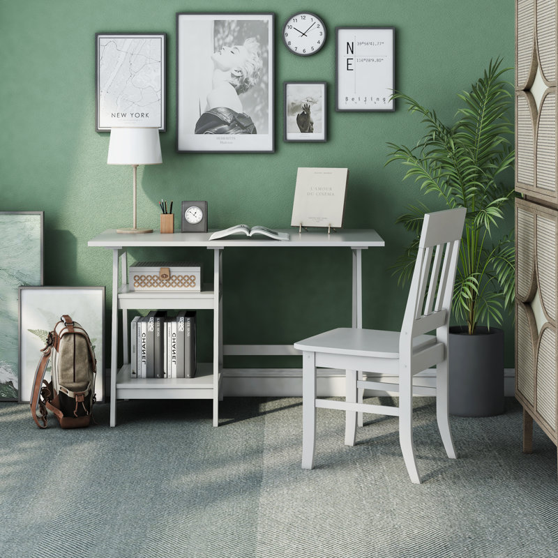 Ensemble de bureau et chaise en bois, Blanc