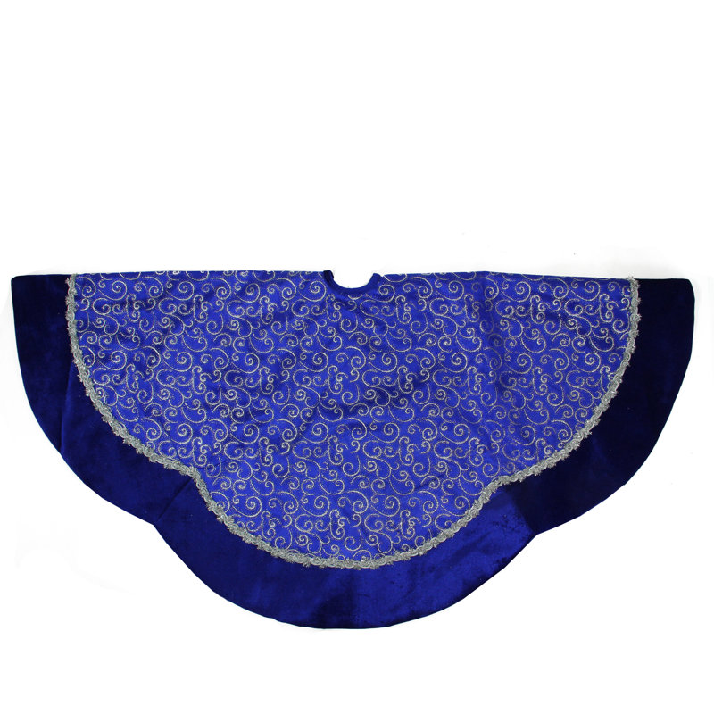 48" Blue and Silver Glitter Filigree Christmas Tree Skirt