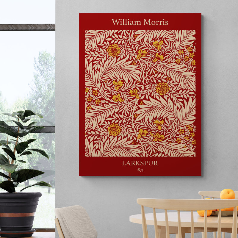 Larkspur Pattern In Red by William Morris - Wrapped Canvas Art Prints, 41cm H x 31cm W