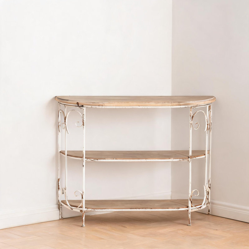 Étagère à trois niveaux en bois et en métal pour exposer la décoration intérieure et les essentiels du quotidien, s'adapte aux styles campagnard et rustique