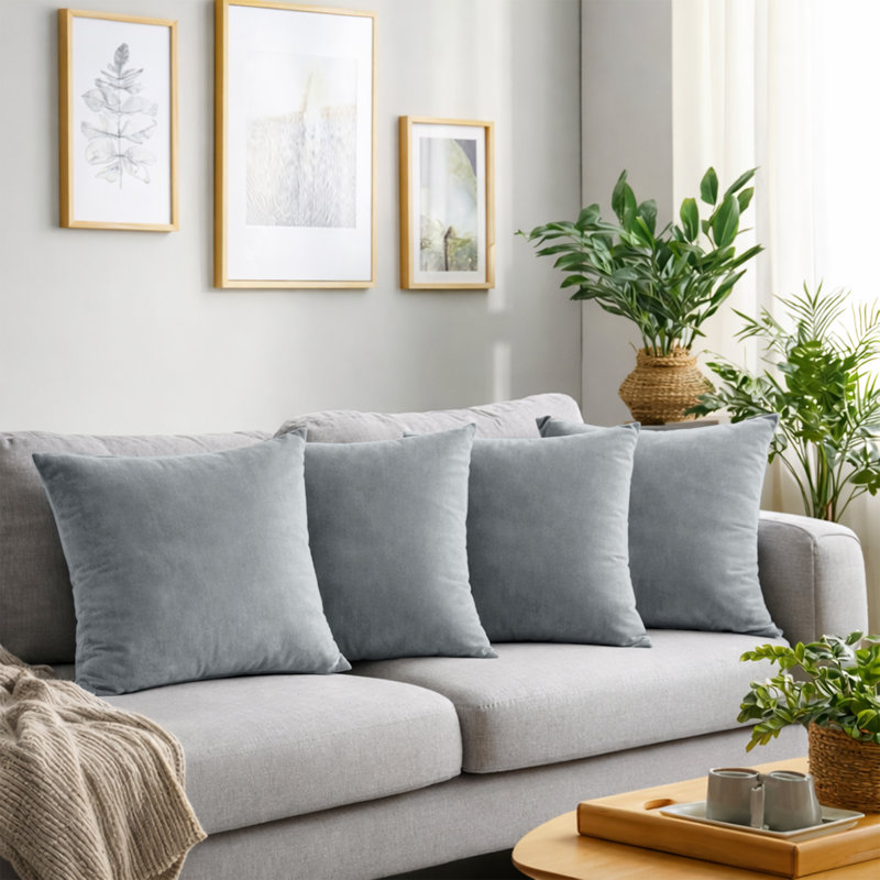Crushed Velvet Cushion Cover Set (Set of 4), Grey