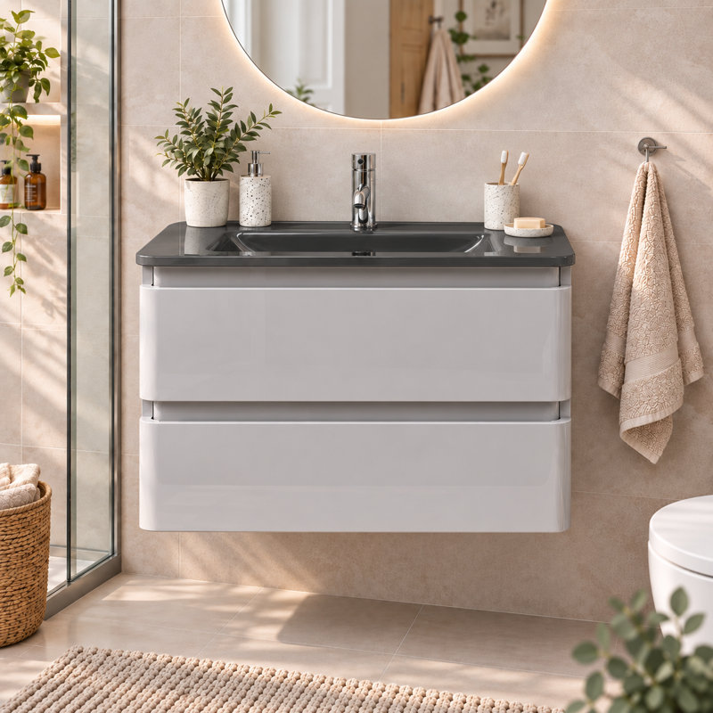 Fenix 594mm Single Bathroom Vanity with Integrated Glass Basin, Black