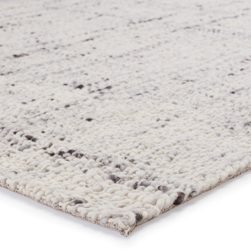 Wool Abstract Area Rug in Ivory/Gray, Rectangle 10' x 14'