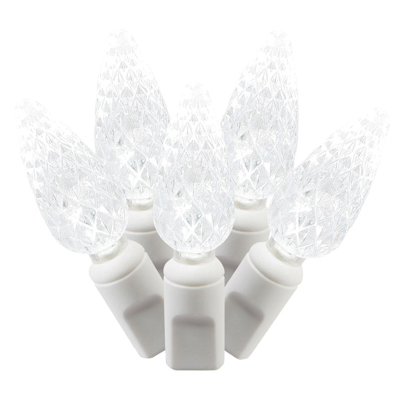 Gettysburg Single Mold C6 LED Christmas Light Set 25' Poly Bag White Wire, Neutral White