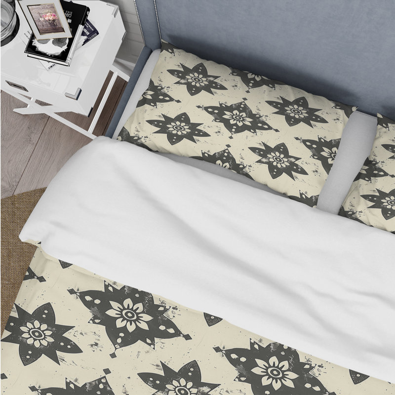 Ensemble de housse de couette Vintage Black Floral Mosaic Tiles III - Floral