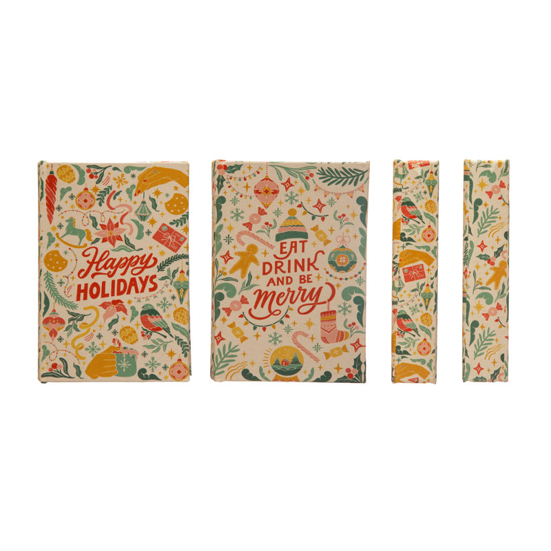 Festive Multicolor Canvas and Wood Holiday Book Box Set