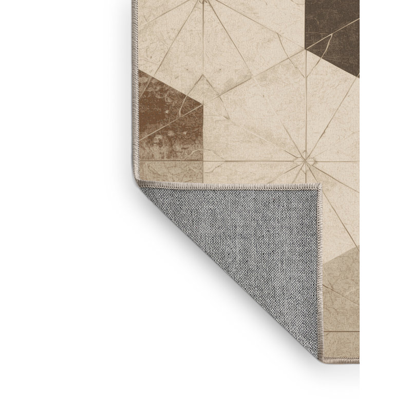Tapis marocain beige lavable à la machine d'inspiration mondiale Paulett, Carré 6 pi