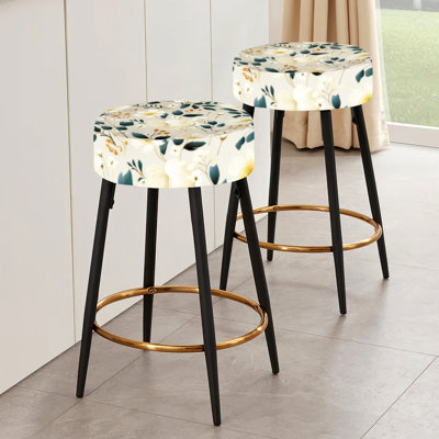 Minimalisme, motif de fleurs grises et beiges I - ensemble de 2 tabourets floraux