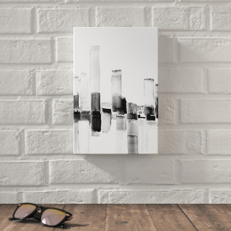 «Reflection City II», peinture sur toile, H 12 po x l 8 po, Cadre noir