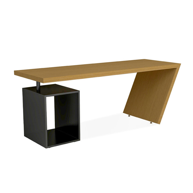 Bureau rectangulaire brun et noir en bois massif et fer, H 29,53 po x l 86,61 po x P 35,43 po