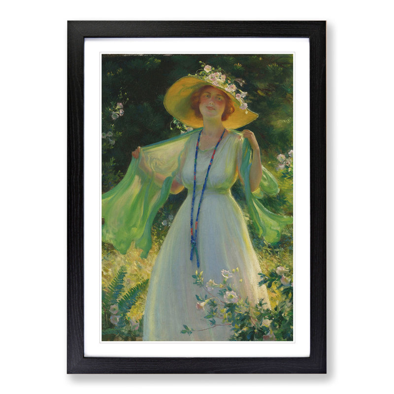Lady in a Summer Garden by Charles Curran - Picture Frame Painting, 65cm H x 48cm W x 2cm D, Black Framed