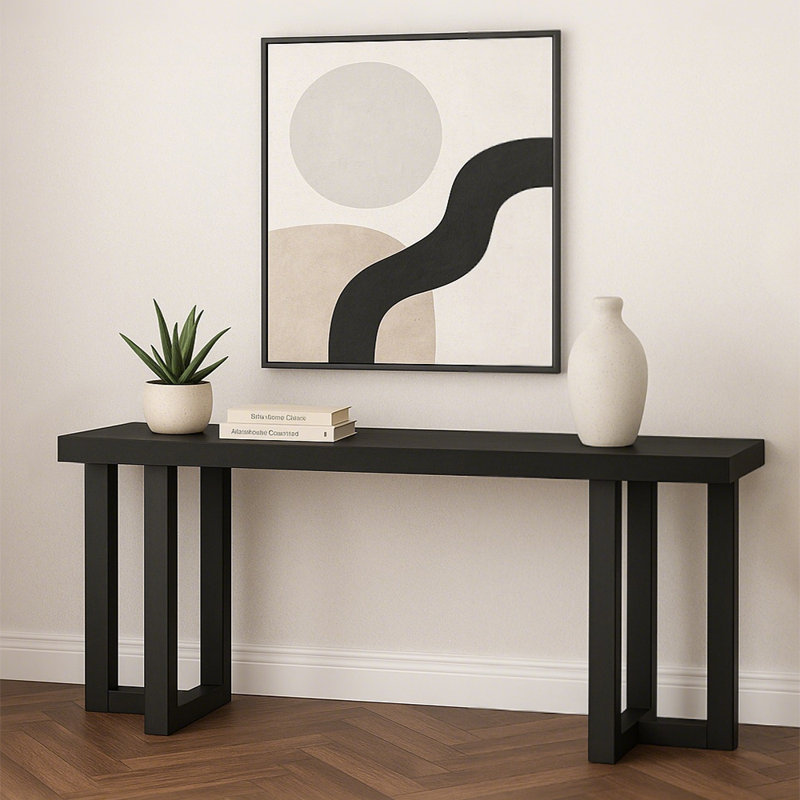 Console géométrique 63 "avec pieds en bois massif, utilisation multi-scène, Noir